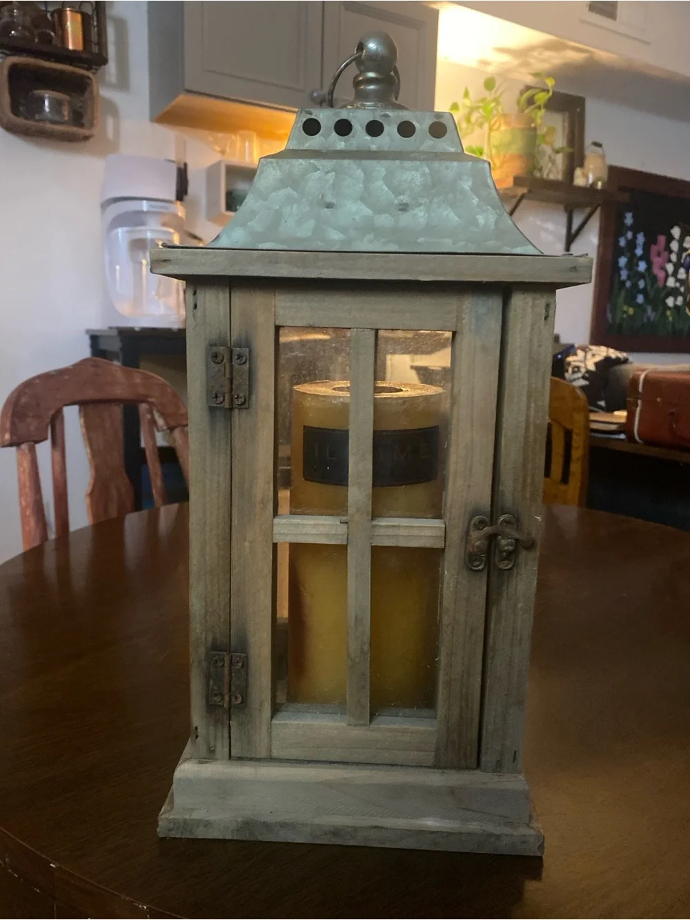 Rustic Wooden Lantern with Amber Candle